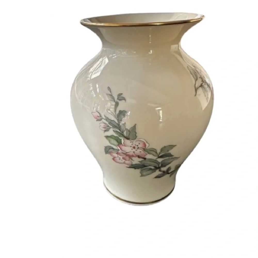Lenox Serenade Medium Vase white, pink & green birds flowers vintage collectible